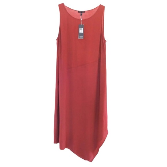 $378 Eileen Fisher Silk Dress Medium 10 12 100% Silk Crepe Flutter Hem Sleeveles - Picture 4 of 12